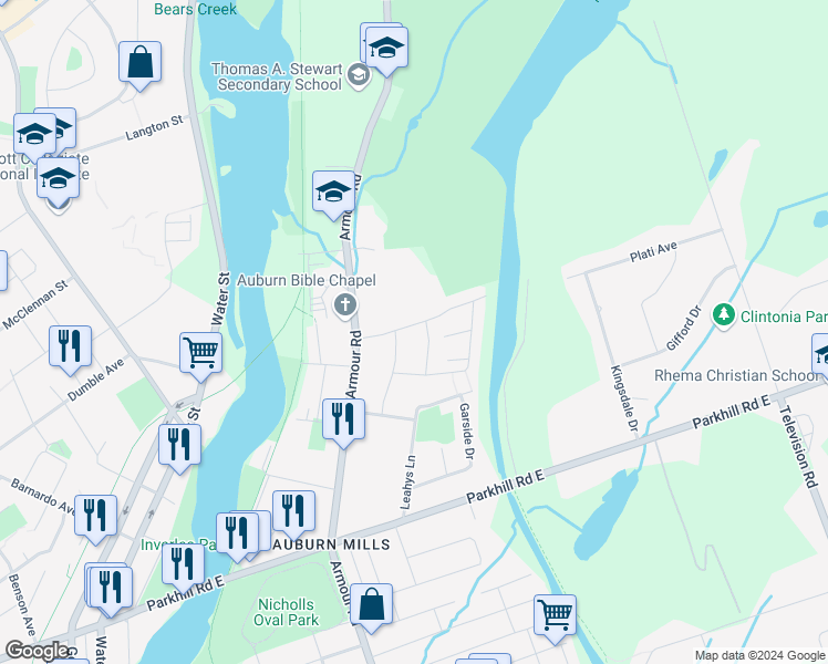 map of restaurants, bars, coffee shops, grocery stores, and more near 882 Abbey Lane in Peterborough
