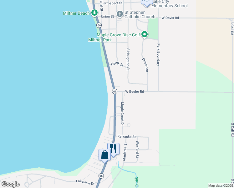 map of restaurants, bars, coffee shops, grocery stores, and more near 813-999 Lakeshore Drive in Lake City