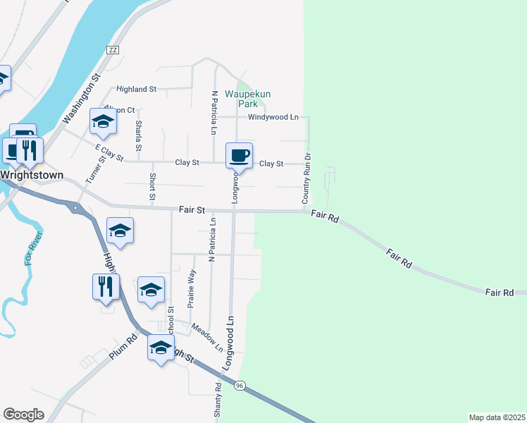 map of restaurants, bars, coffee shops, grocery stores, and more near 563 Fair Road in Wrightstown