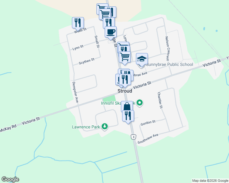 map of restaurants, bars, coffee shops, grocery stores, and more near in Stroud
