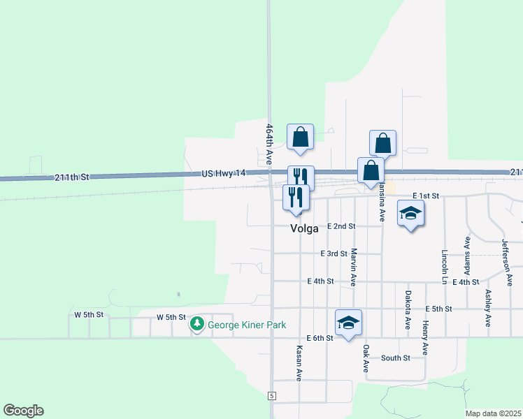 map of restaurants, bars, coffee shops, grocery stores, and more near 121 Samara Avenue in Volga