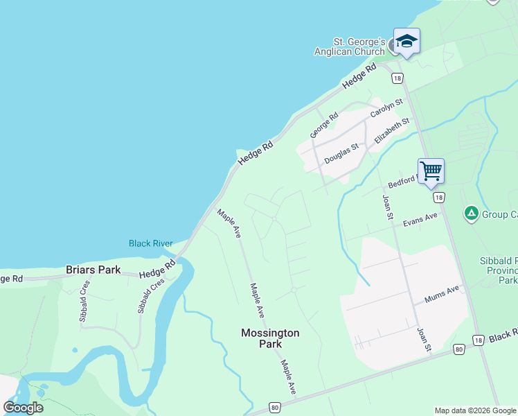 map of restaurants, bars, coffee shops, grocery stores, and more near 18 Schortinghuis Street in Georgina