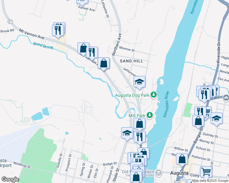 map of restaurants, bars, coffee shops, grocery stores, and more near 79 Mount Vernon Avenue in Augusta