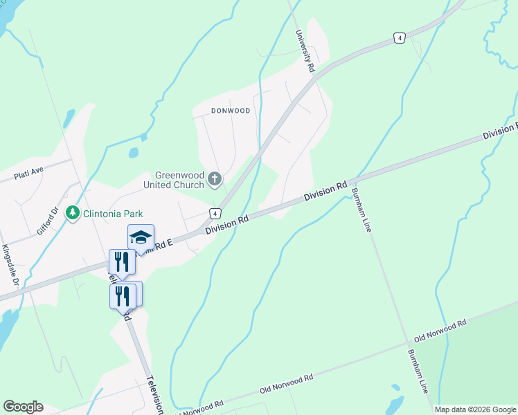 map of restaurants, bars, coffee shops, grocery stores, and more near 36 Division Road in Peterborough