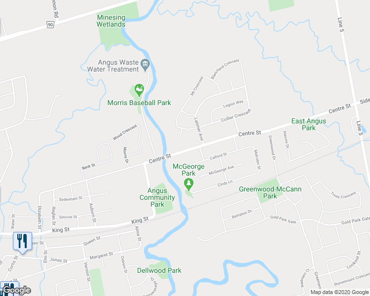 map of restaurants, bars, coffee shops, grocery stores, and more near 201 Centre Street in Angus
