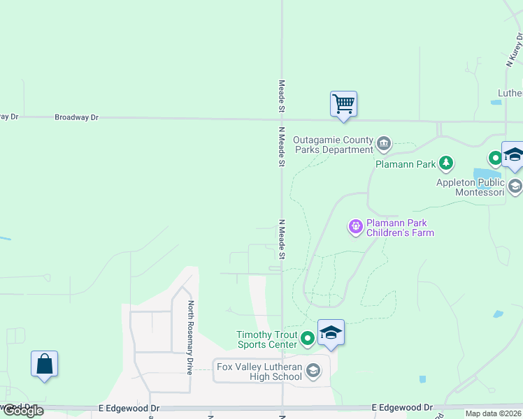map of restaurants, bars, coffee shops, grocery stores, and more near 5841 North Meade Street in Appleton