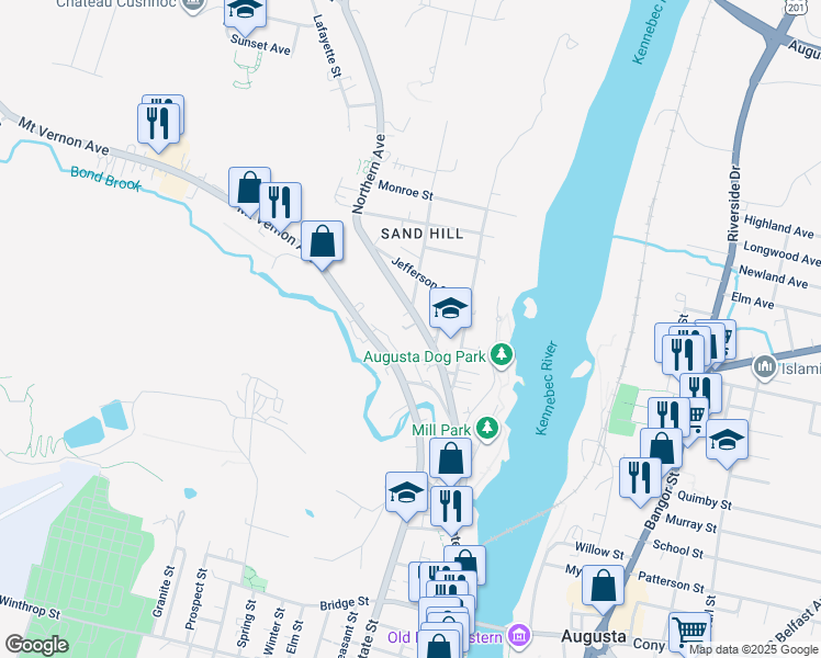 map of restaurants, bars, coffee shops, grocery stores, and more near 1 Ryan Court in Augusta