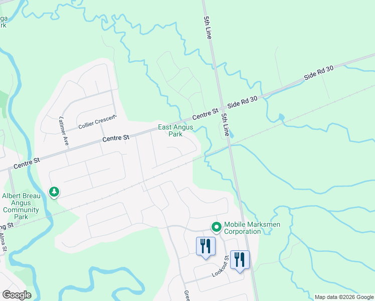 map of restaurants, bars, coffee shops, grocery stores, and more near 31 Michael Street in Angus