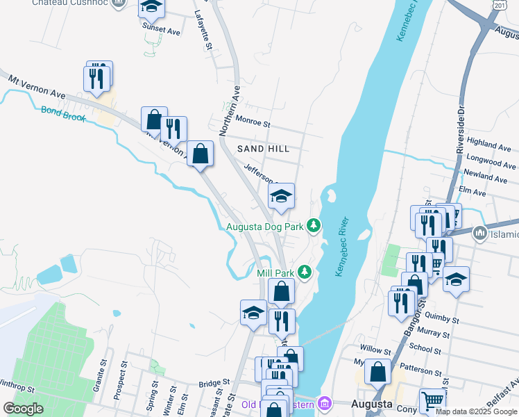 map of restaurants, bars, coffee shops, grocery stores, and more near 1 Ryan Court in Augusta