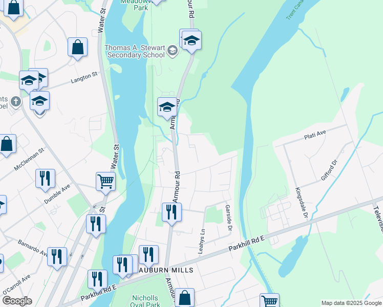 map of restaurants, bars, coffee shops, grocery stores, and more near in Peterborough