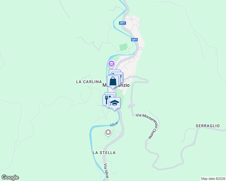 map of restaurants, bars, coffee shops, grocery stores, and more near Strada Provinciale 7 in Monterenzio