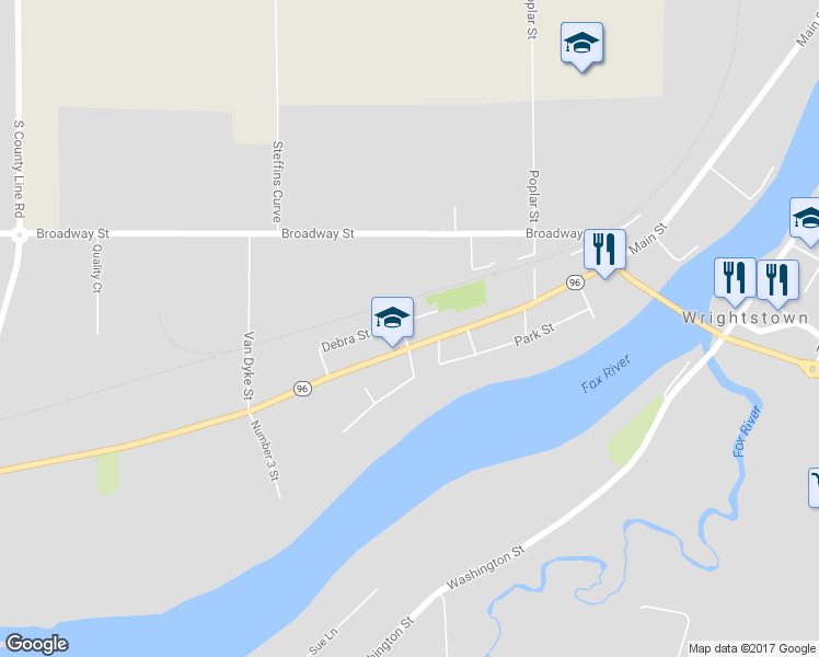 map of restaurants, bars, coffee shops, grocery stores, and more near 316 Linda Street in Wrightstown