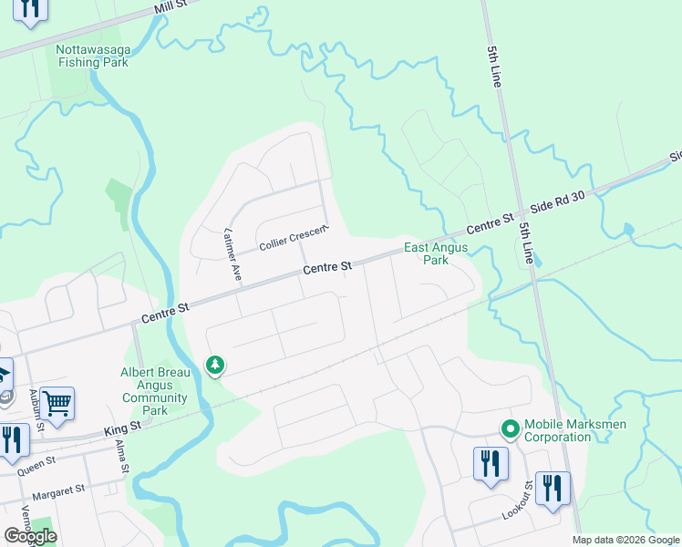 map of restaurants, bars, coffee shops, grocery stores, and more near 254 Centre Street in Angus