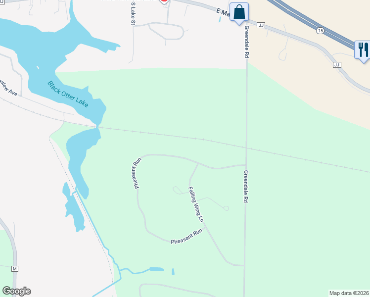 map of restaurants, bars, coffee shops, grocery stores, and more near W8602 Pheasant Run in Hortonville