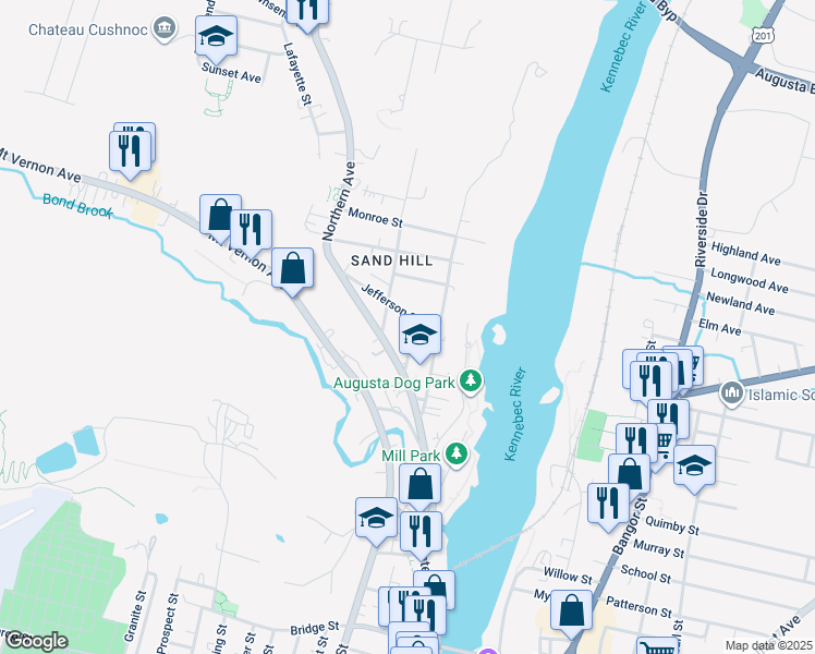 map of restaurants, bars, coffee shops, grocery stores, and more near 15 Jefferson Street in Augusta