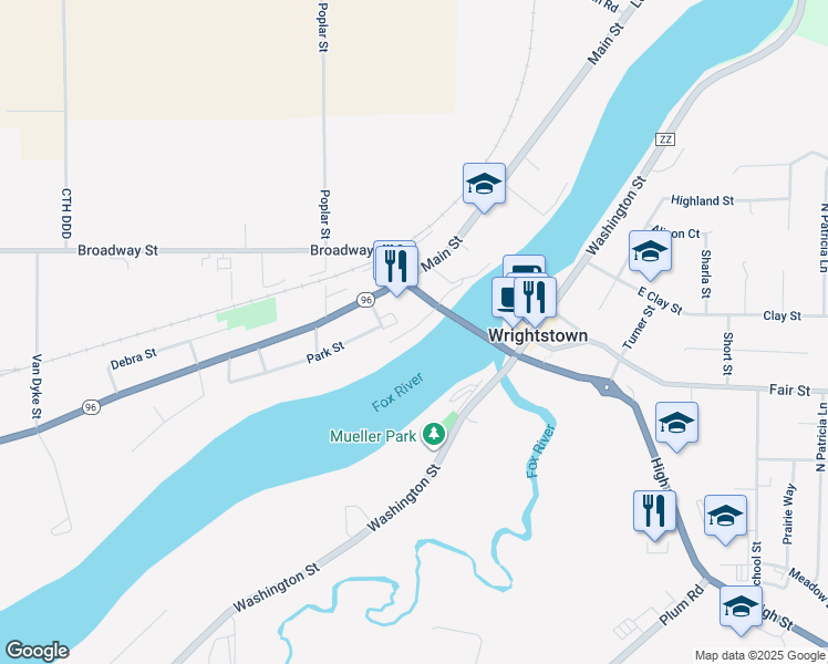 map of restaurants, bars, coffee shops, grocery stores, and more near 219 Broadway Street in Wrightstown