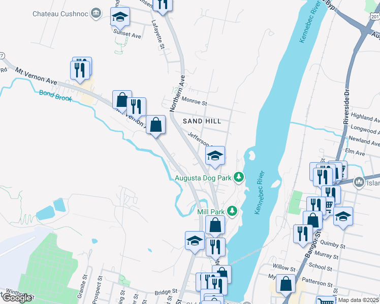 map of restaurants, bars, coffee shops, grocery stores, and more near 118 Northern Avenue in Augusta