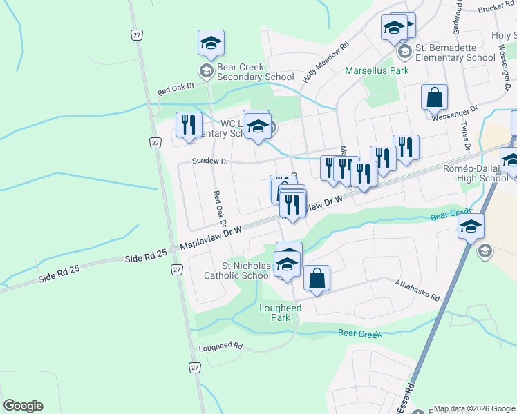 map of restaurants, bars, coffee shops, grocery stores, and more near in Barrie