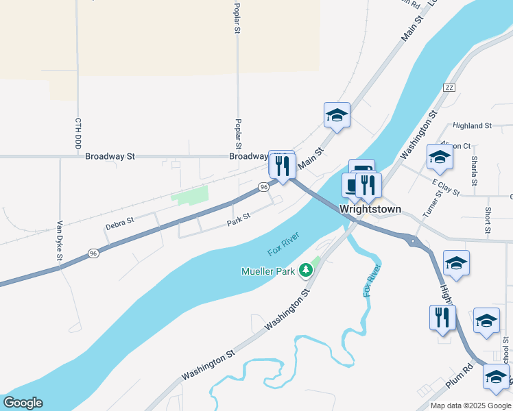 map of restaurants, bars, coffee shops, grocery stores, and more near 713 Main Street in Wrightstown