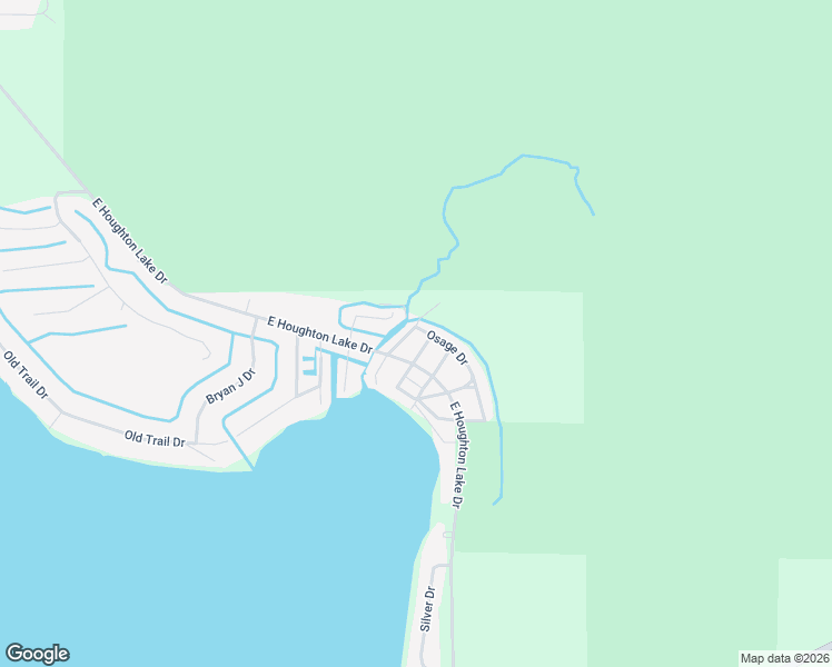map of restaurants, bars, coffee shops, grocery stores, and more near 105-117 Miami Drive in Houghton Lake