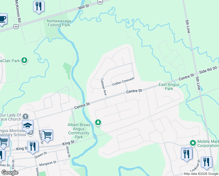 map of restaurants, bars, coffee shops, grocery stores, and more near 4 Collier Crescent in Angus