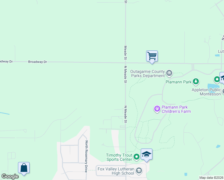 map of restaurants, bars, coffee shops, grocery stores, and more near 5841 North Meade Street in Appleton