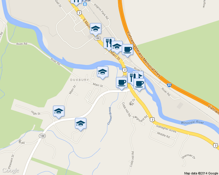 map of restaurants, bars, coffee shops, grocery stores, and more near 633 Main Street in Duxbury
