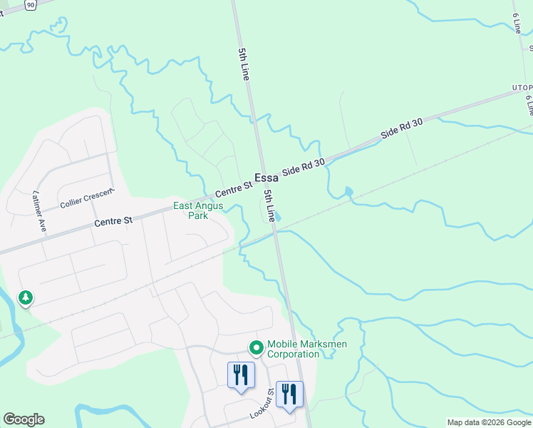 map of restaurants, bars, coffee shops, grocery stores, and more near 47 Milson Crescent in Angus