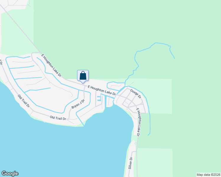 map of restaurants, bars, coffee shops, grocery stores, and more near 105 Miami Drive in Houghton Lake