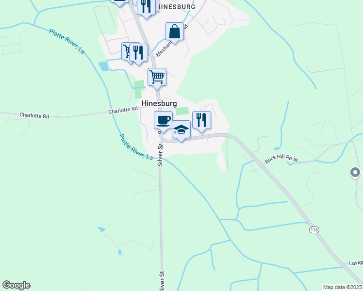 map of restaurants, bars, coffee shops, grocery stores, and more near 10888 Vermont 116 in Hinesburg