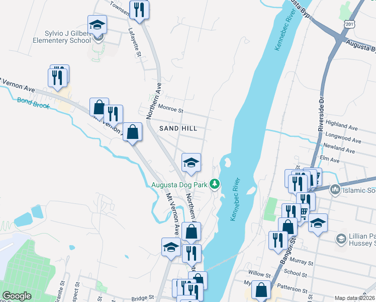 map of restaurants, bars, coffee shops, grocery stores, and more near 15 Jefferson Street in Augusta