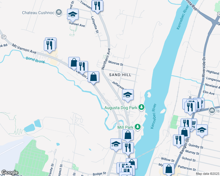 map of restaurants, bars, coffee shops, grocery stores, and more near 126 Northern Avenue in Augusta