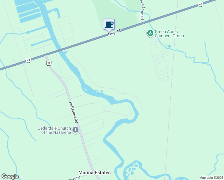 map of restaurants, bars, coffee shops, grocery stores, and more near 164 Riverbank Drive in Georgina