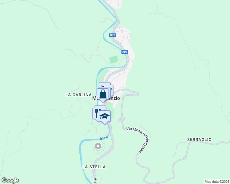 map of restaurants, bars, coffee shops, grocery stores, and more near 9 Via Monterenzio Chiesa in Monterenzio