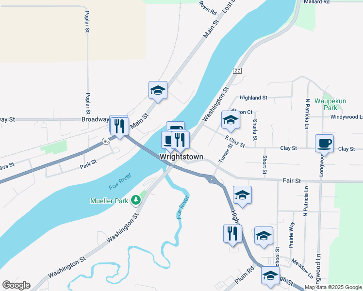 map of restaurants, bars, coffee shops, grocery stores, and more near in Wrightstown