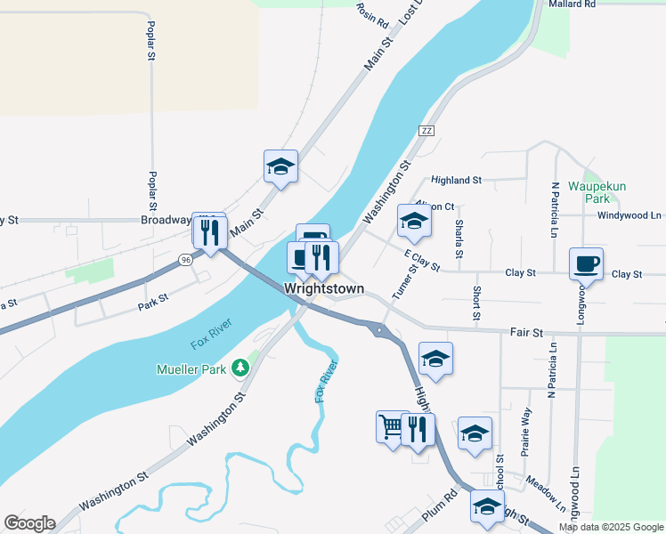 map of restaurants, bars, coffee shops, grocery stores, and more near in Wrightstown
