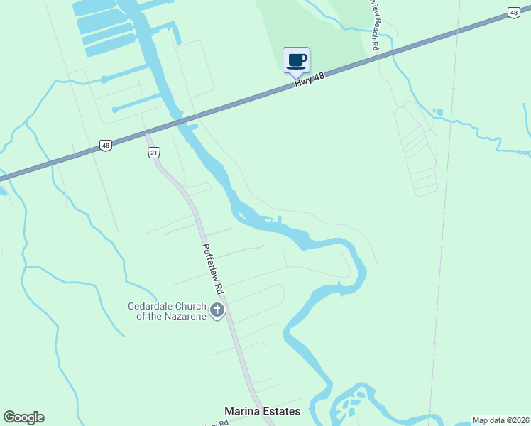map of restaurants, bars, coffee shops, grocery stores, and more near 184 Riverbank Drive in Georgina