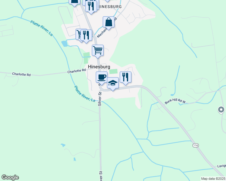map of restaurants, bars, coffee shops, grocery stores, and more near 10888 Vermont 116 in Hinesburg