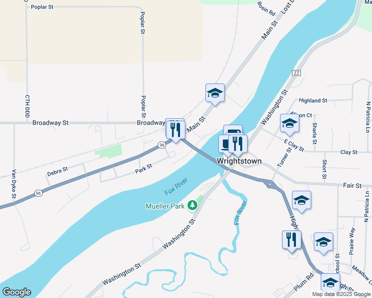 map of restaurants, bars, coffee shops, grocery stores, and more near 219 Broadway Street in Wrightstown