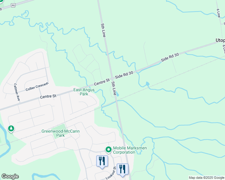 map of restaurants, bars, coffee shops, grocery stores, and more near 61 Milson Crescent in Angus
