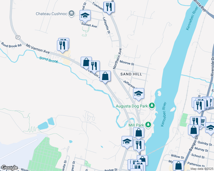 map of restaurants, bars, coffee shops, grocery stores, and more near 100 Mount Vernon Avenue in Augusta