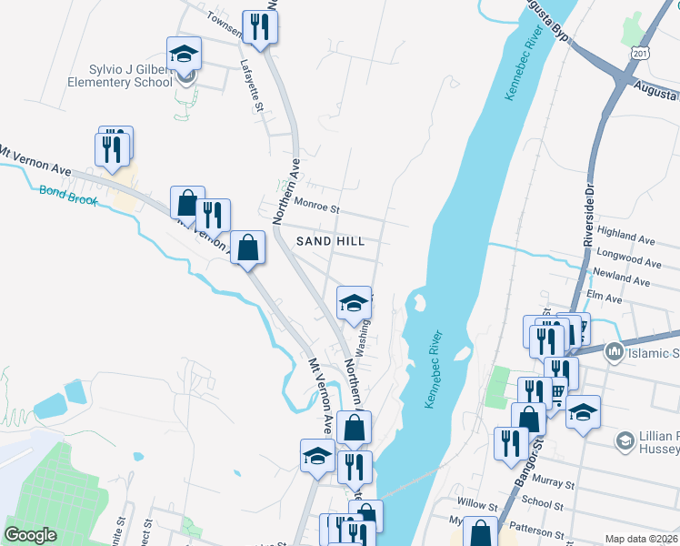 map of restaurants, bars, coffee shops, grocery stores, and more near 15 Jefferson Street in Augusta