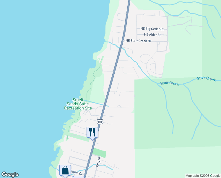 map of restaurants, bars, coffee shops, grocery stores, and more near 2400 U.S. 101 in Yachats