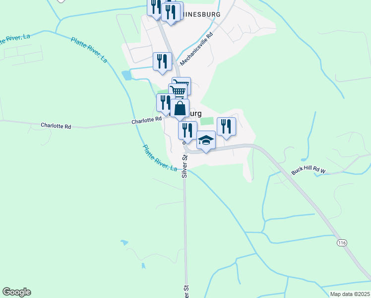 map of restaurants, bars, coffee shops, grocery stores, and more near 6 Silver Street in Hinesburg