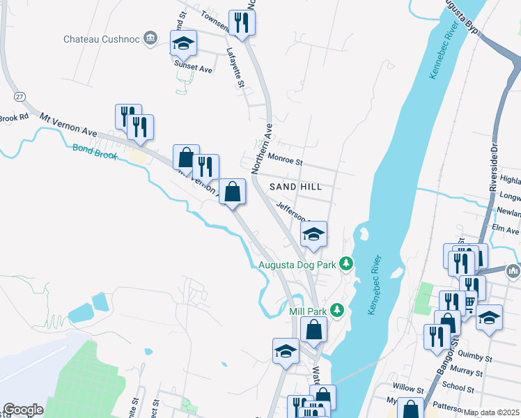 map of restaurants, bars, coffee shops, grocery stores, and more near 126 Northern Avenue in Augusta
