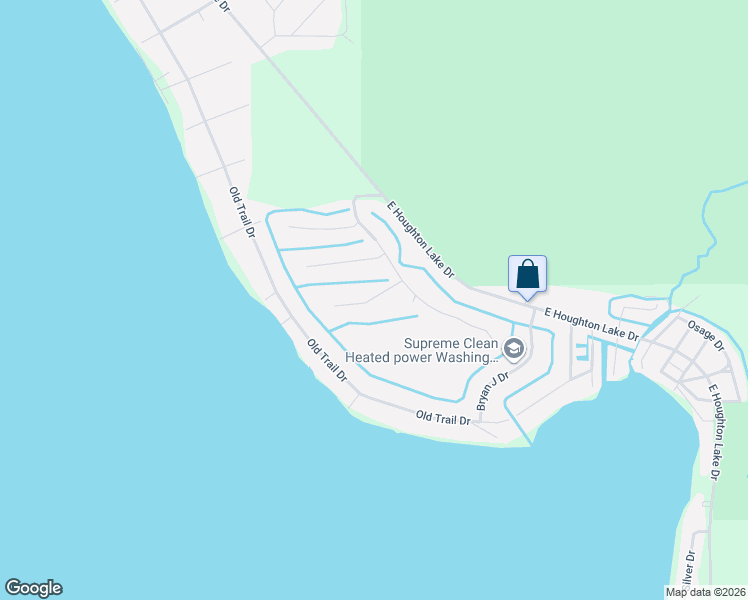 map of restaurants, bars, coffee shops, grocery stores, and more near 105 No Wake Court in Houghton Lake