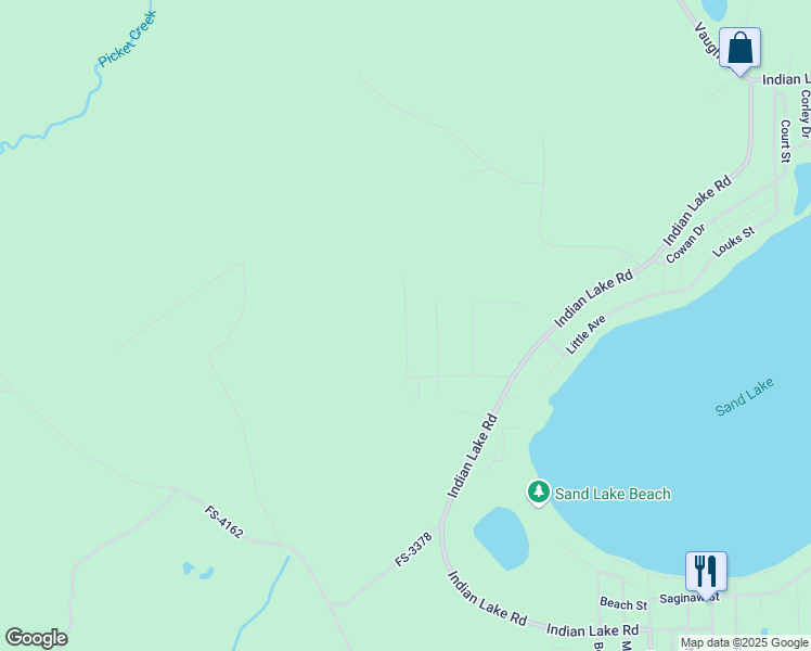 map of restaurants, bars, coffee shops, grocery stores, and more near Clements Avenue in Sand Lake