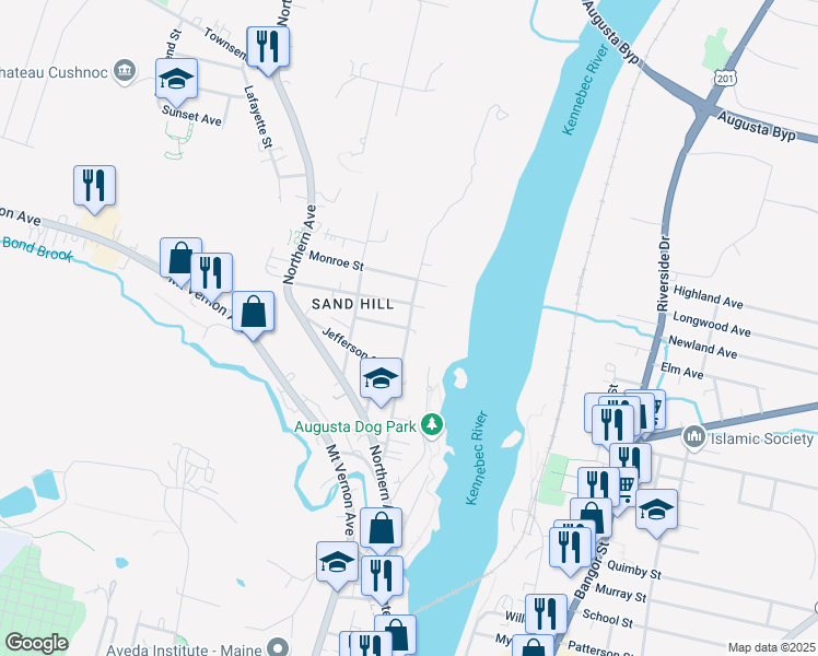 map of restaurants, bars, coffee shops, grocery stores, and more near 14 Cumberland Street in Augusta