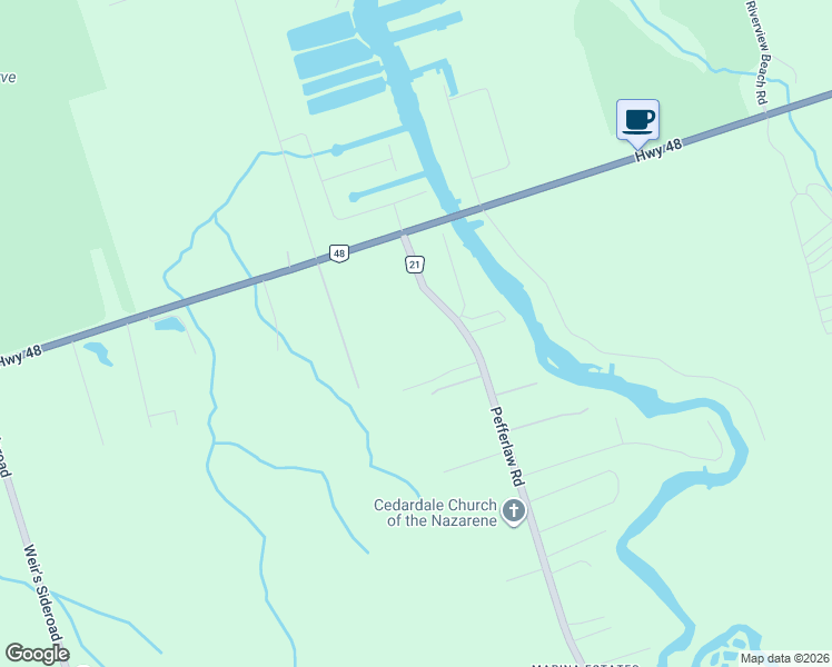 map of restaurants, bars, coffee shops, grocery stores, and more near 551 Pefferlaw Road in Georgina