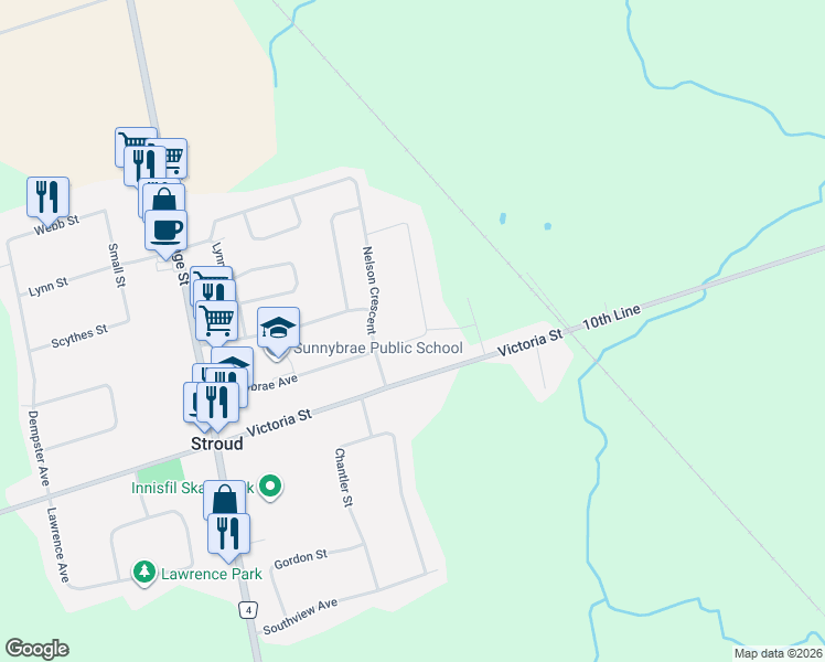 map of restaurants, bars, coffee shops, grocery stores, and more near 260 Sunnybrae Avenue in Innisfil